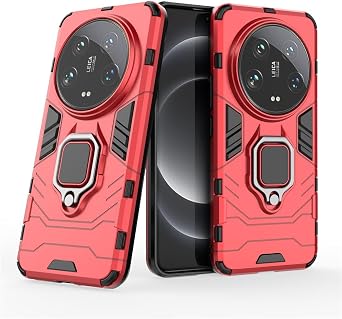 MaiJin Compatible with Xiaomi Mi 14 Ultra Case, Metal Ring Grip Kickstand Shockproof Hard Bumper Works with Magnetic Car Mount Dual Layer Rugged Cover Rosso