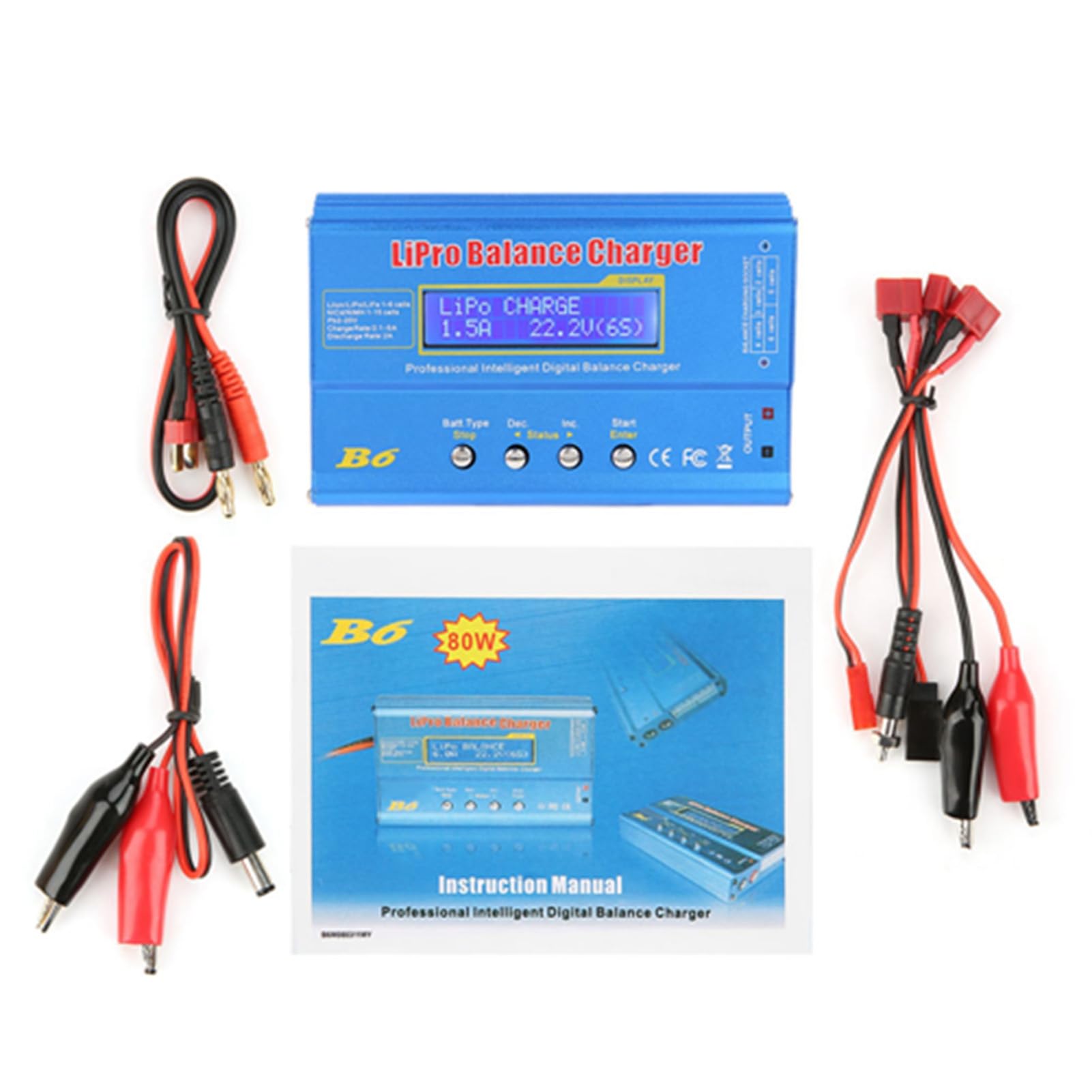 Ftvogue B6 80W Cargador de Equilibrio De Descarga de LCD Digital Tarjeta de Carga Paralela para BateríA Llipo Nimh RC(Without Plug)