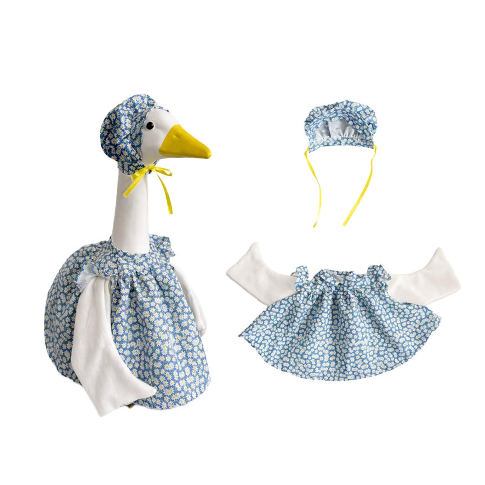 Blue Floral Outfit for Standard Decor Goose Statue, Lawn Garden Accessory