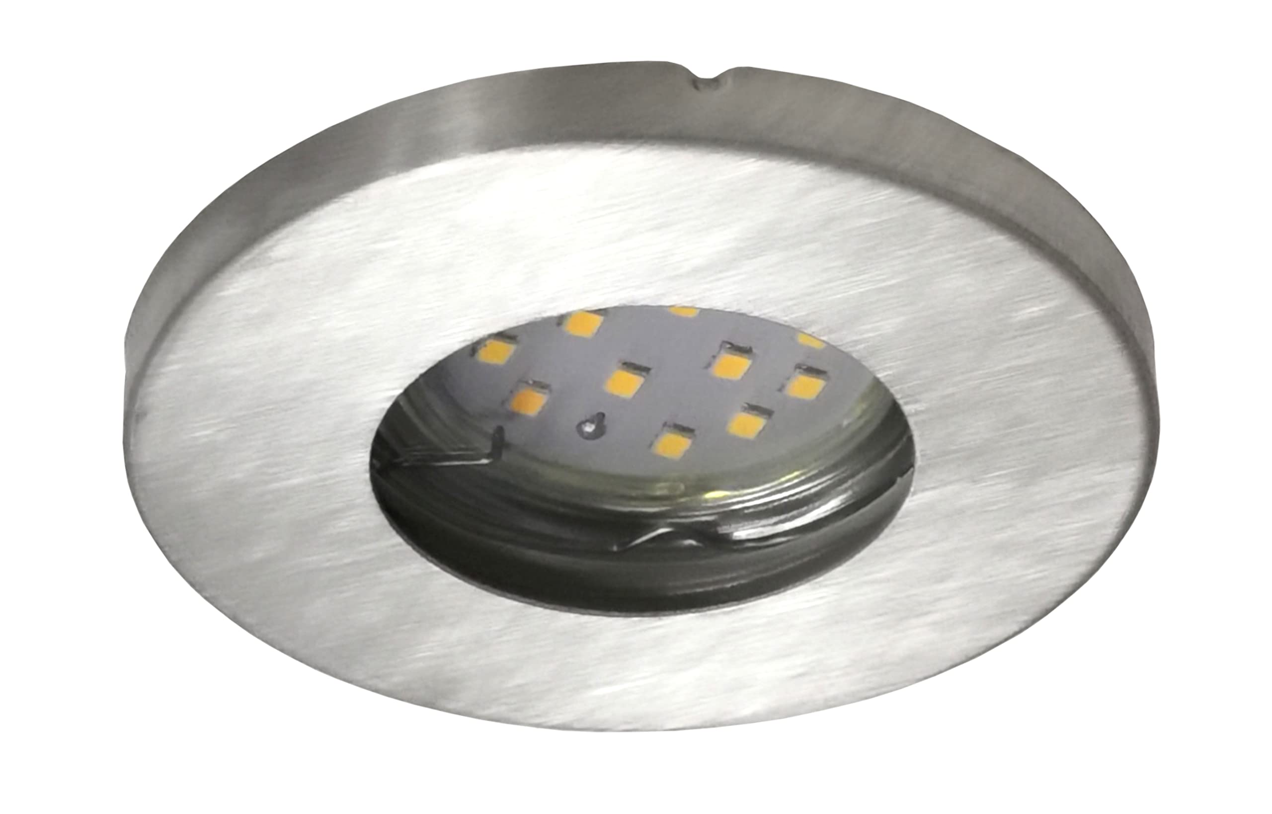 Trango Set di 3 faretti LED IP65, 6729IP65-039MO, in alluminio spazzolato, con 3 x 5 Watt, 3000 K, modulo LED ultra piatto, per bagno, doccia, faretti da incasso, faretti da soffitto, lampada da bagno