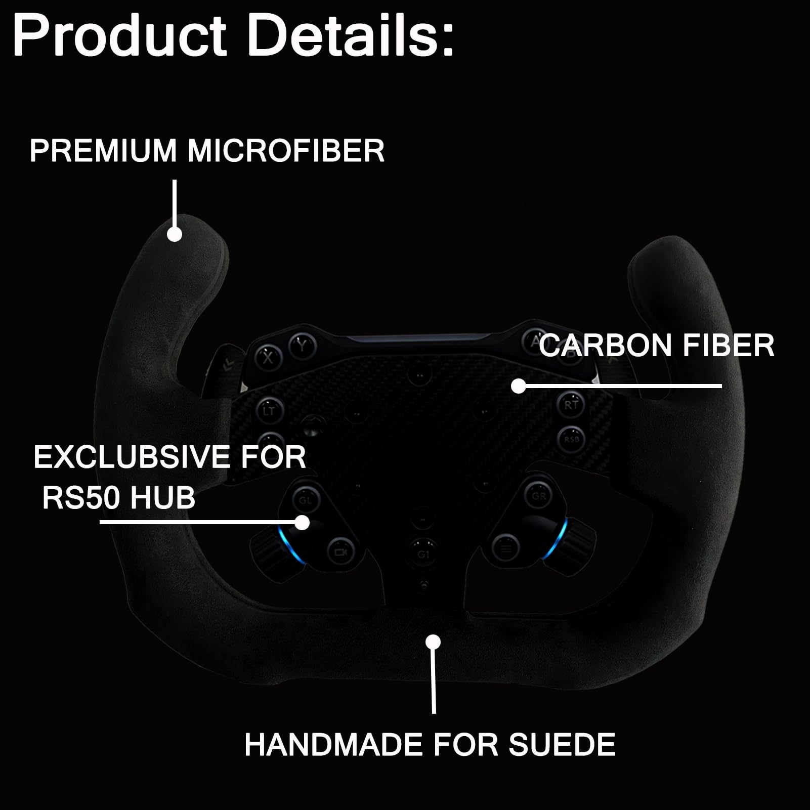 Benshuuk 12 Inch Motorsport Real Carbon Fiber Suede Steering Wheel for Logitech G RS50 System Pro SIM Racing Xbox PS4 PS5 PC