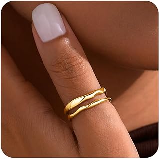 Gold Rings for Women Non Tarnish, Waterproof Chunky 14K Gold Plated Stackable Rings Trendy