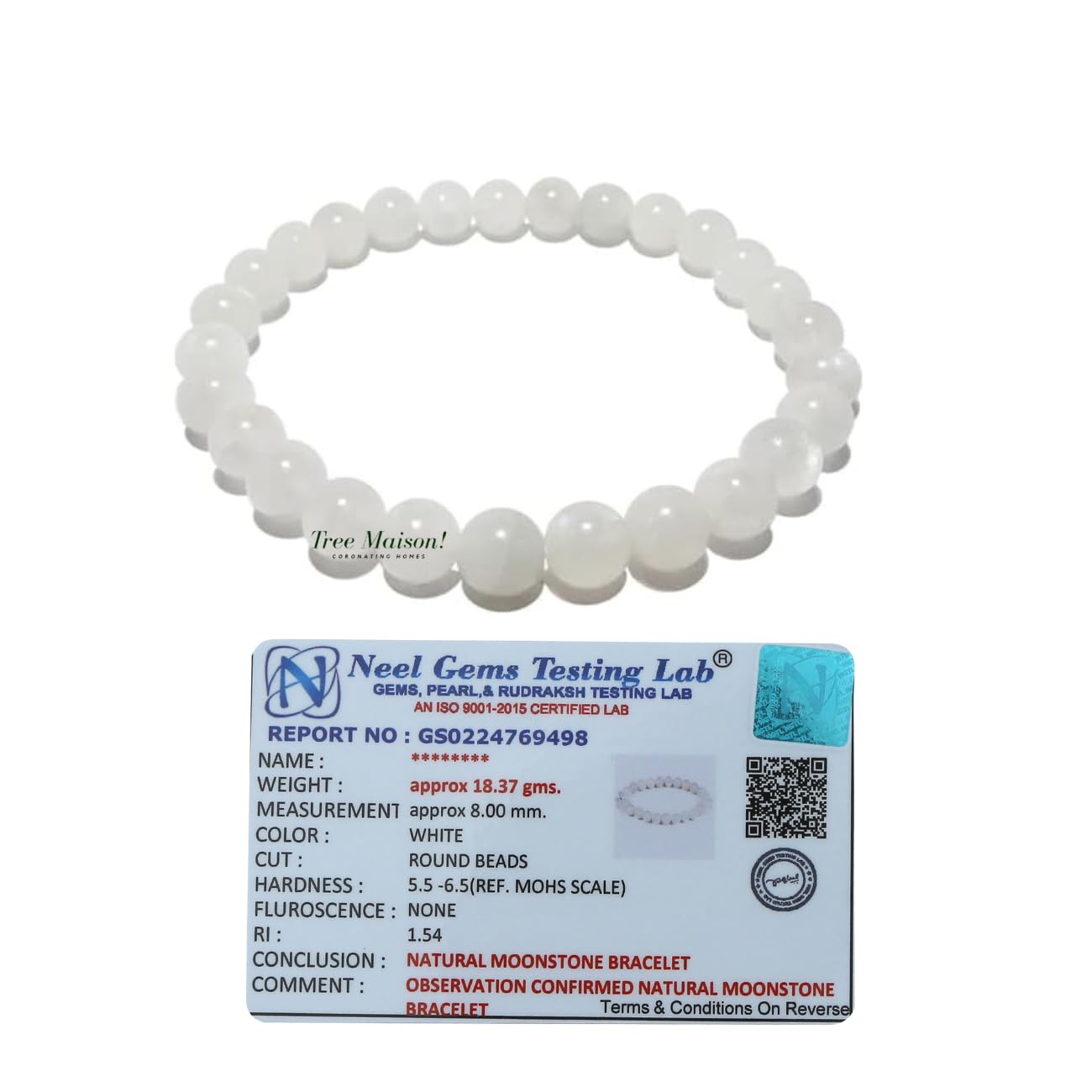 Certified Moonstone Crystal Bracelet | Natural Healing Stone | 8 mm Round Beads | Stretchable Bracelet for Men, Women, Boys, Girls