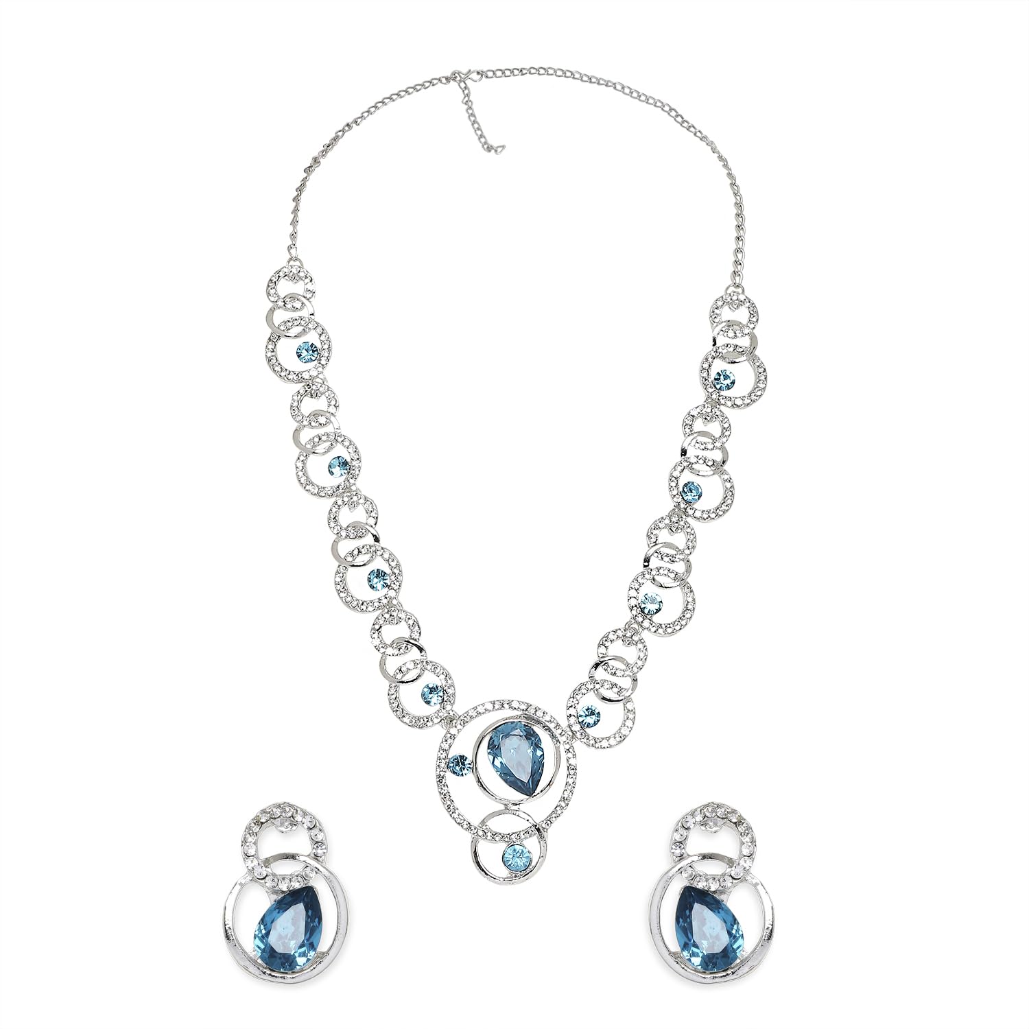Atasi International Silver Plated Designer Aqua Blue Diamond Necklace with Earrings - Jewellery Set for Women/Girls, Perfect for Party, Special Occasion - Gift for Birthday, Anniversary (RB5603) (B0BC5QSSRH) Amazon Price History, Amazon Price Tracker