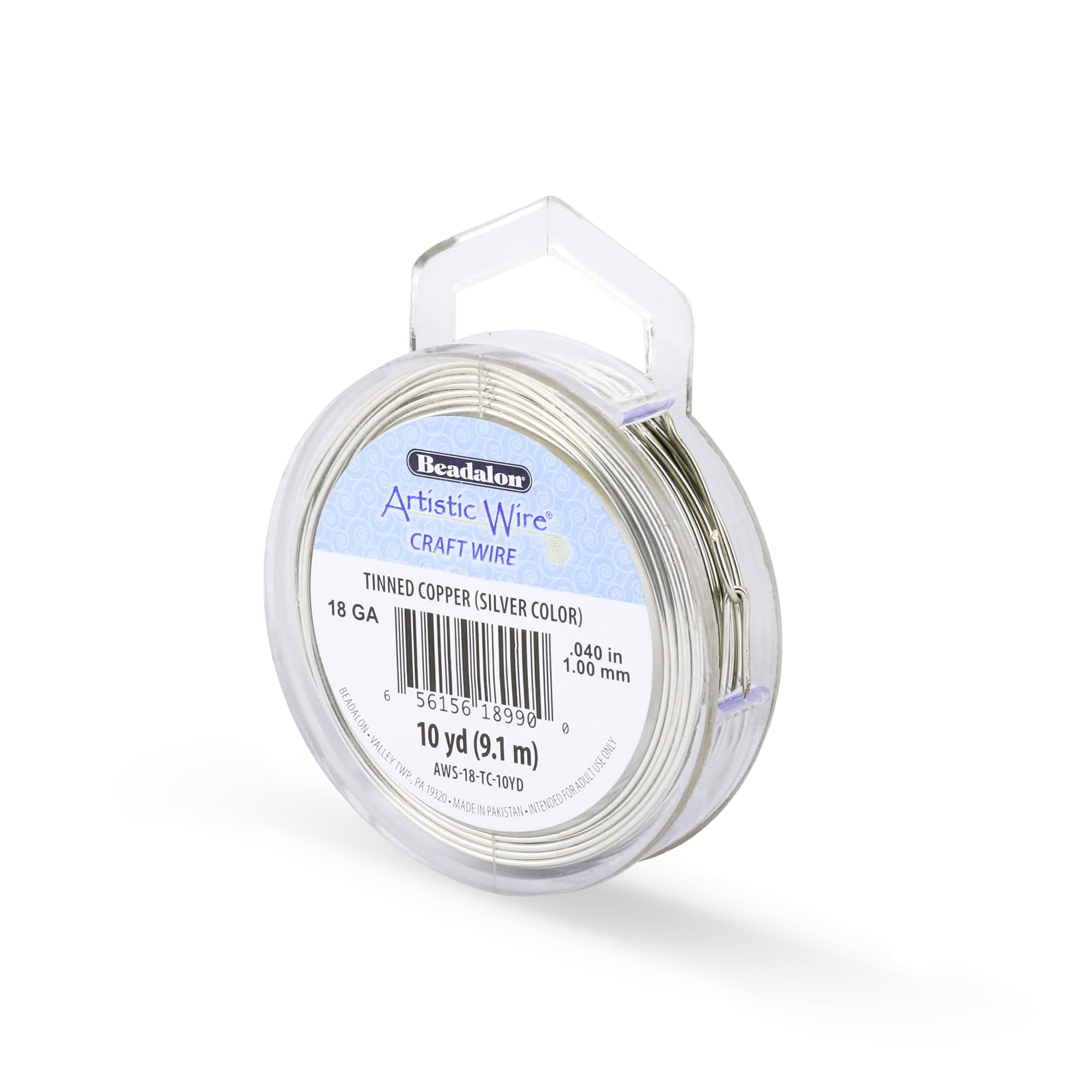 Artistic Wire, 18 Gauge Tarnish Resistant Tinned Copper Craft Jewelry Wrapping Wire, Silver Color, 10 yd