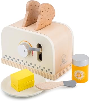 Woet  White Wooden Toy Toaster Set for Kids - Pretend Play Breakfast Toy - With Toast and Accessories - Age 3 Years+