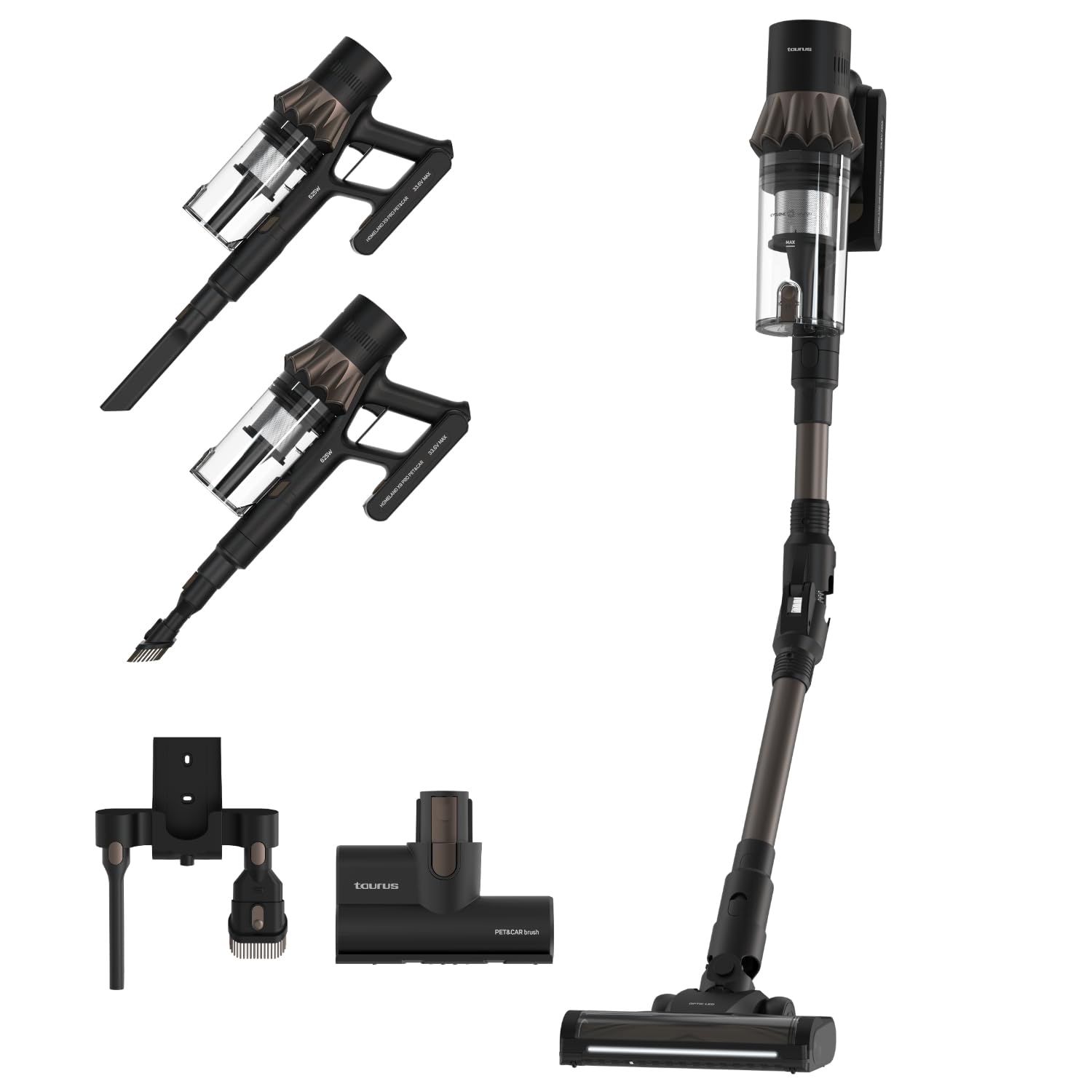 Taurus Bezprzewodowy odkurzacz do miotły, 220 AW, Auto 90 min, HairFree, światło LED