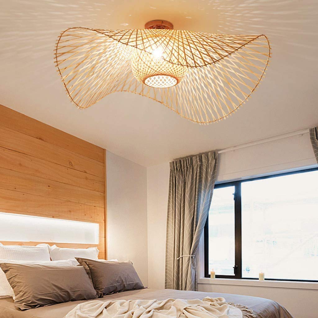 COCOL Natürliche Deckenlampe Aus Bambus Und Rattan Landbeleuchtung Deckenleuchte E27 Retro Deckenlicht Handgewebte Korridorlampe Schlafzimmer Restaurant Dekoration Lampe Energiesparlampe,75cm