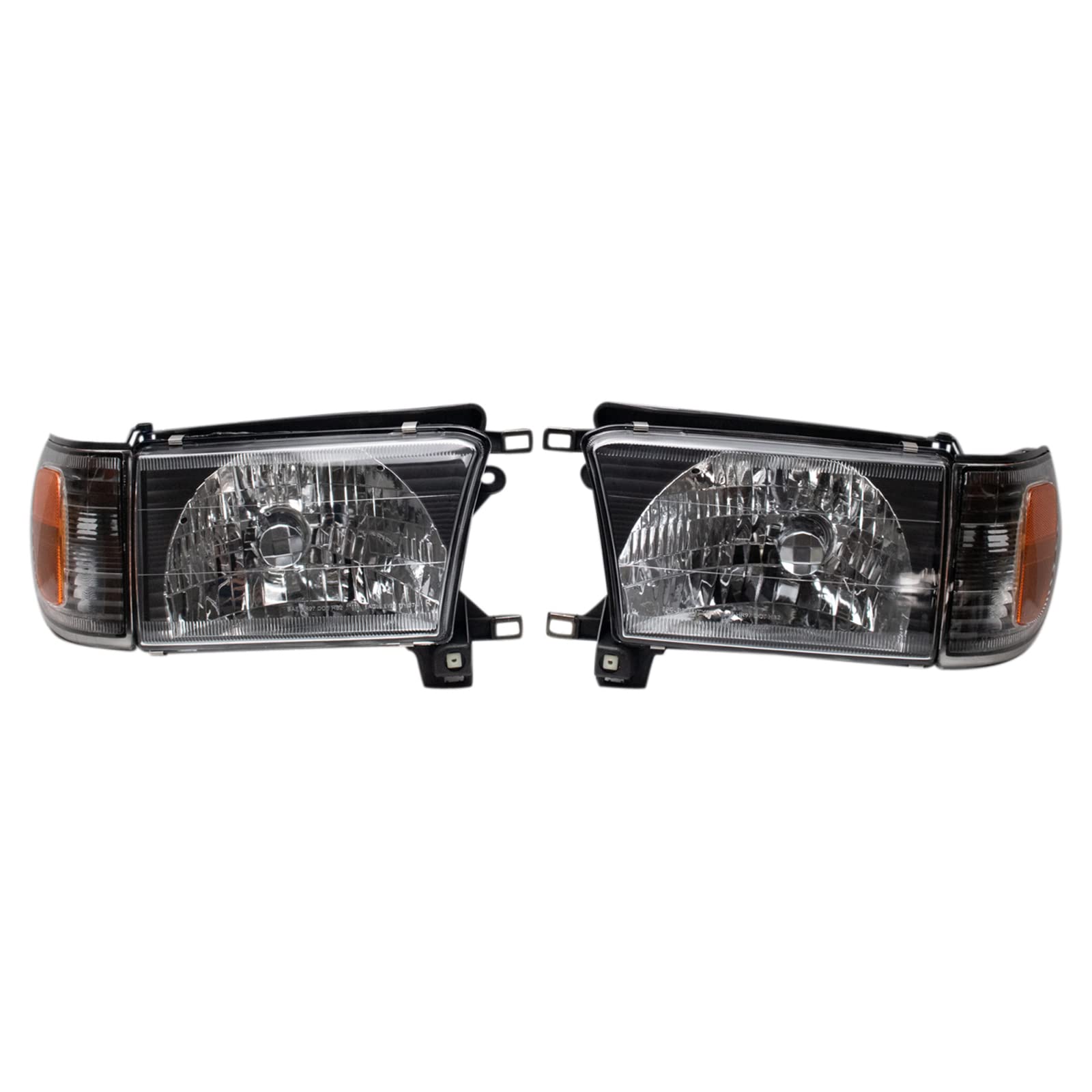TRQ 2 Piece Headlight Assembly Set Performance Halogen Black Bezel Driver & Passenger Side Compatible with Toyota 4Runner 1999-2002 TO2502128 TO2503128