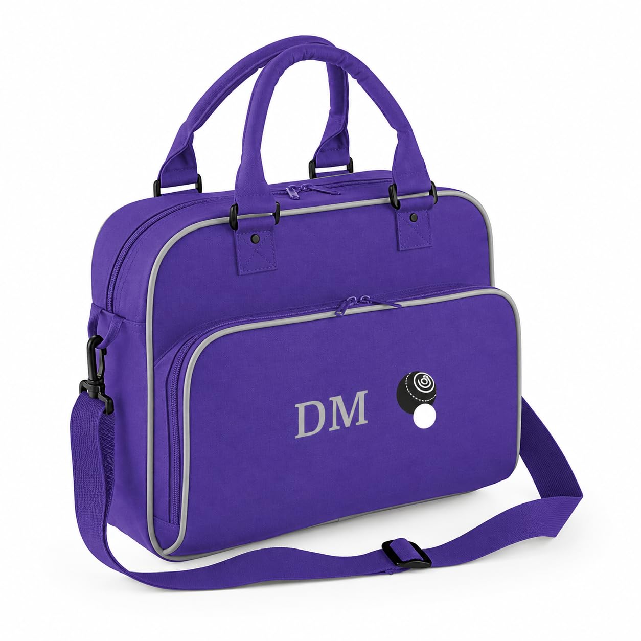 Personalised Crown Green Bowls Bag. Embroidered Initials & Motif 15L for Bowls and Equipment Purple/Grey
