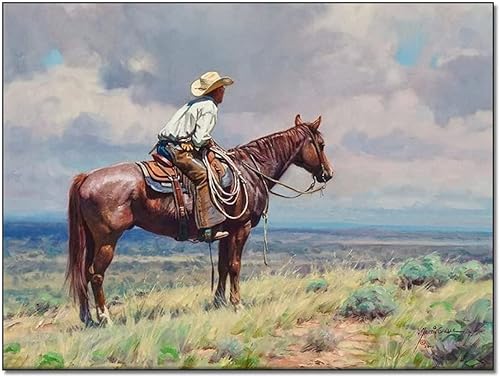 Martin Grelle - Lienzo decorativo vintage para pared, diseño de vaquero del oeste de Texas, pintura vintage de equitación, pósteres e impresiones