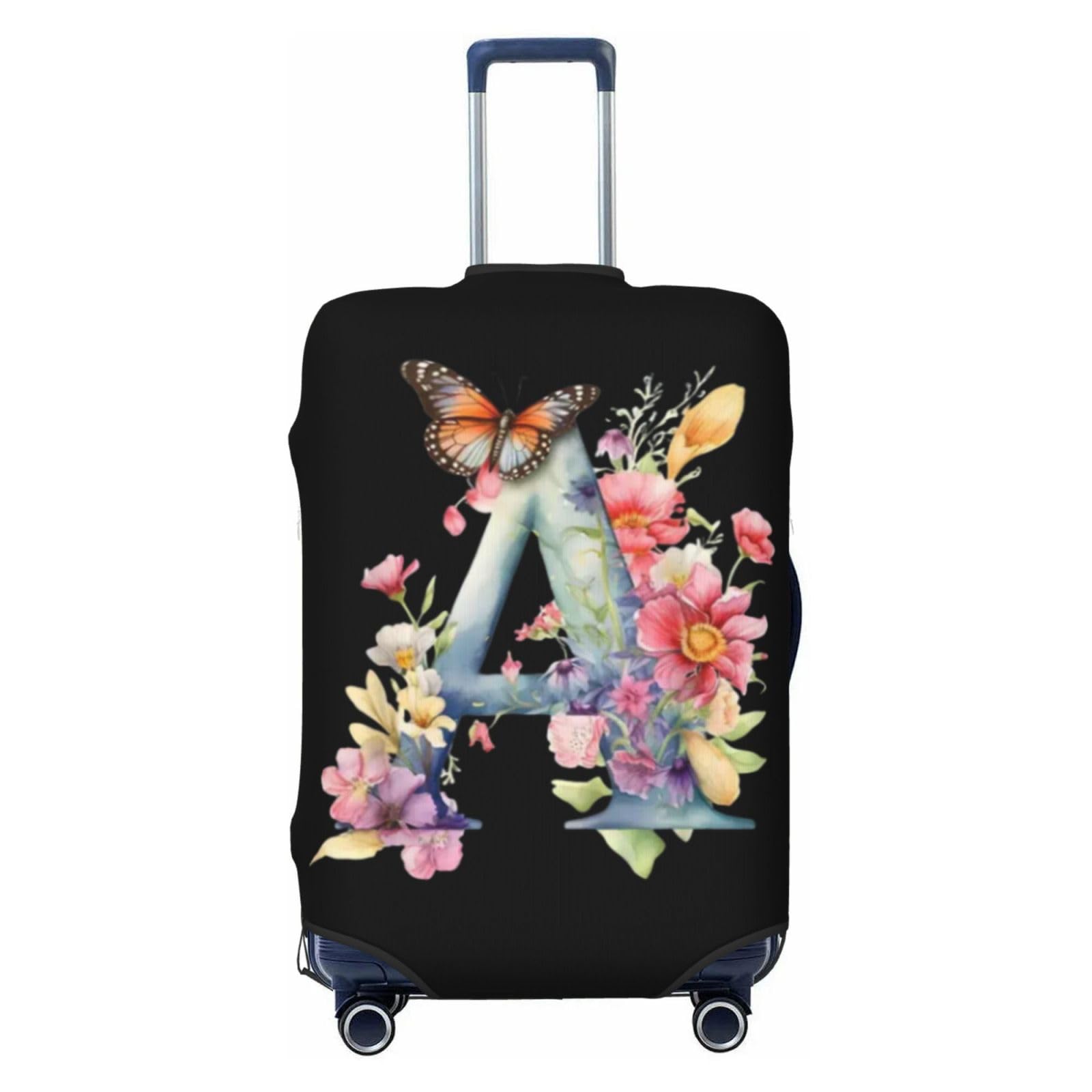 Generic Luggage Cover Flower Butterfly Letter A Black Suitcase Protector fits 18-32inch Travel Suitcase Cover Dustproof Washable with Concealed Zipper
