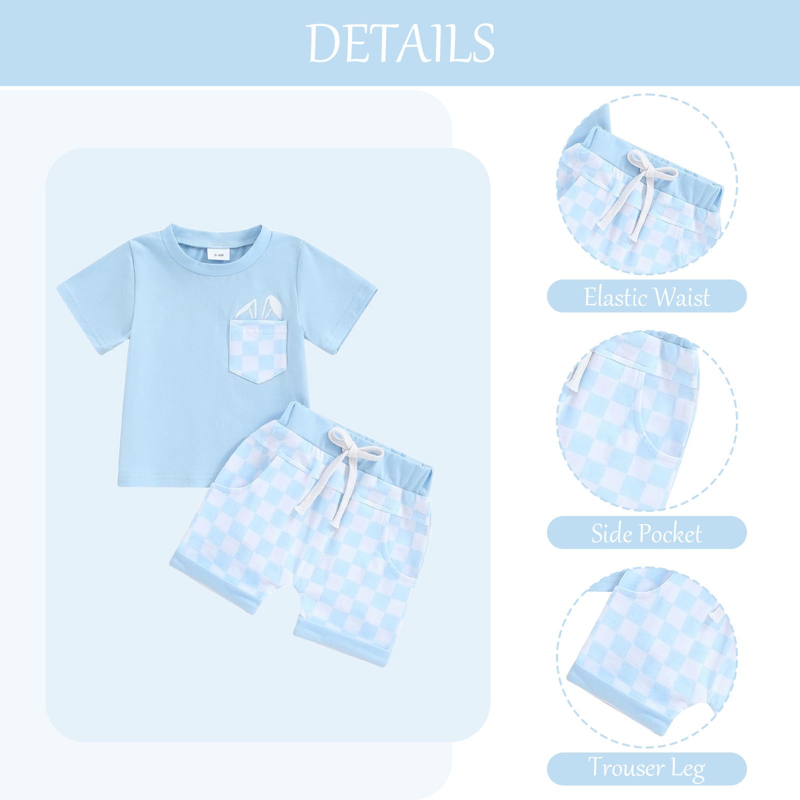 Conjunto Ropa para Niño Camiseta Top Rayas de Manga Corta y Cintura Elástica Pantalones Cortos 2Pcs Verano Shorts Trajes Bebé Outfit — view 6