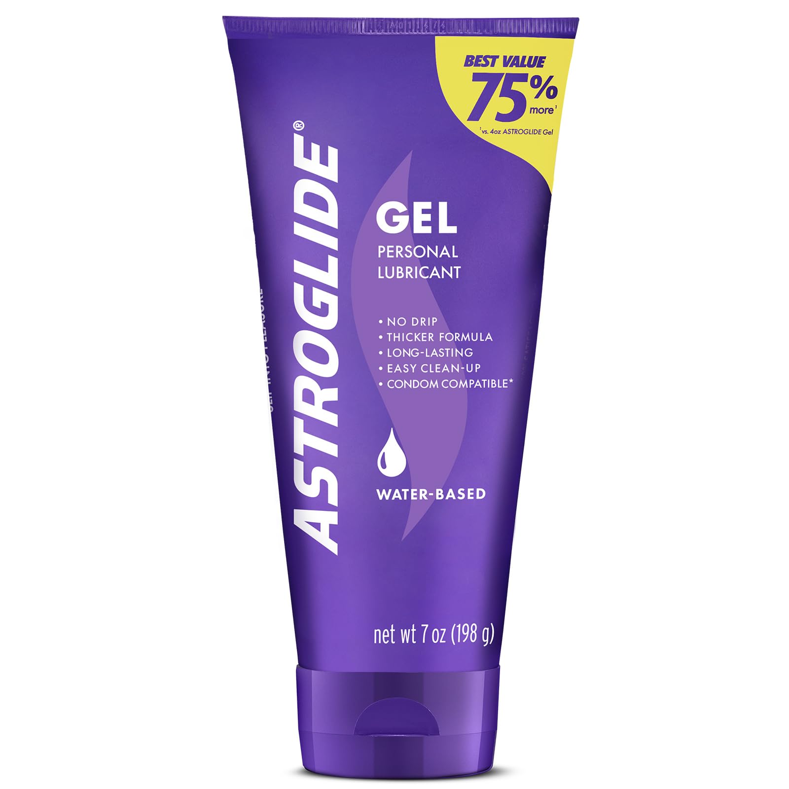 Astroglide Water Based Lube (7oz), Ultra Gentle Gel Personal Lubricant for Vaginal and Anal Sex, Stays Put with No Drip, Sex Lube, Long-Lasting for Men, Women and Couples, Safe for Toys