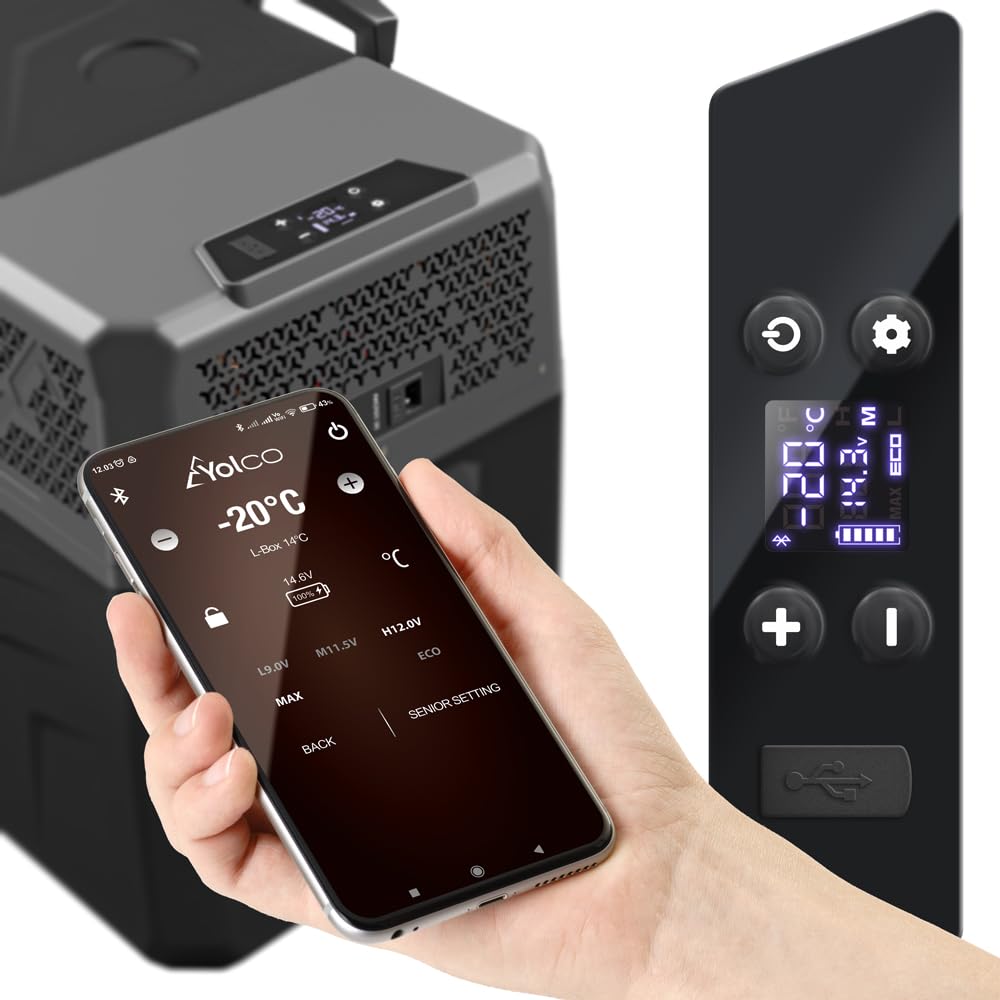 Yolco BCX40 Carbon elektryczna lodówka kompresorowa, sterowanie aplikacją za pomocą Bluetooth, 12/24 V i 230 V, do samochodu, ciężarówki, łodzi, lodówki kempingowej