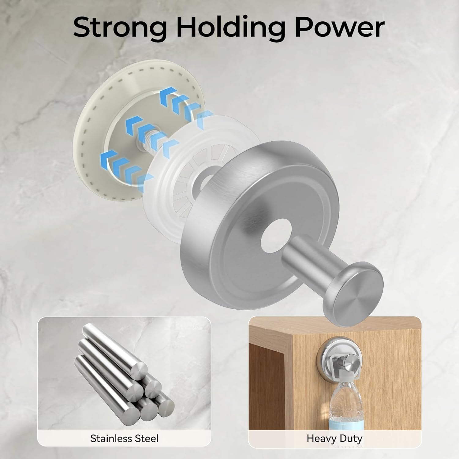 Suction Hooks for Shower, Heavy Duty Suction Cup Hooks, Reusable Bathroom Hooks for Hanging Towels, Robe - No Drill Walls, Glass, Tiles & Smooth Non-Porous Surfaces (4 Packs,Brushed Nickel)