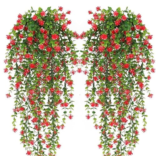 Artificial Hanging Flowers, 2 Pcs UV-Resistant Fake Hanging Plants Flower Bouquet