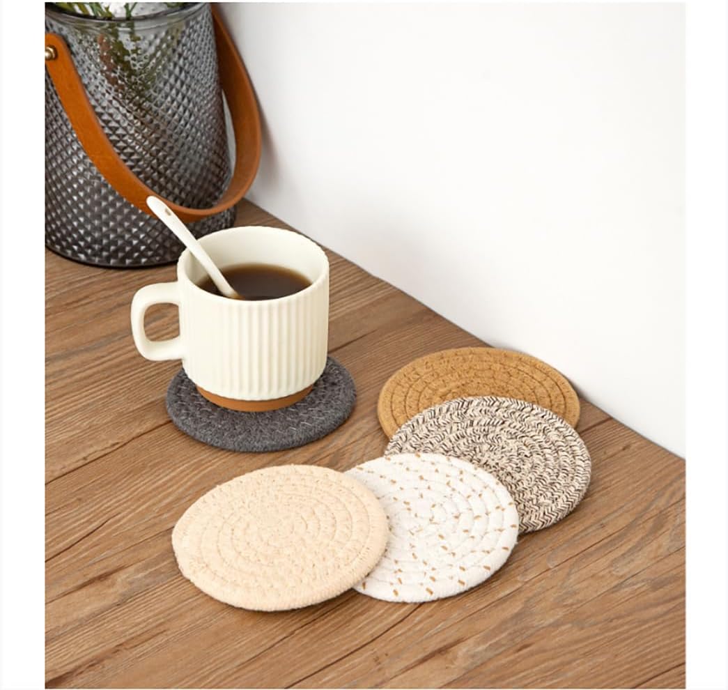 RT&BS Coasters for Drinks Absorbent, Handwoven Cotton Coasters, Cotton Drink Coaster for Table Protection, Reusable Drink Coaster for Kitchen, Farmhouse, Bar, Office (4.3'', Set of 8) image 4