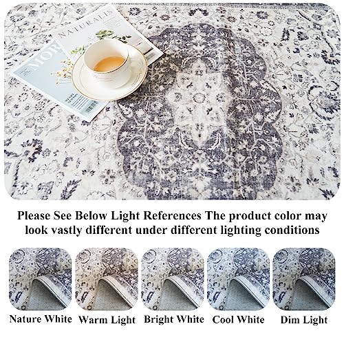 Hallway 2x6 Washable Runner Rug: Oriental Stain Resistant Kitchen Entryway Rugs Farmhouse Ultra Soft Bathroom Bedroom Print Floor Mat Thin Non Slip Indoor Carpet for Living Room Laudry (2 X 6, Grey)