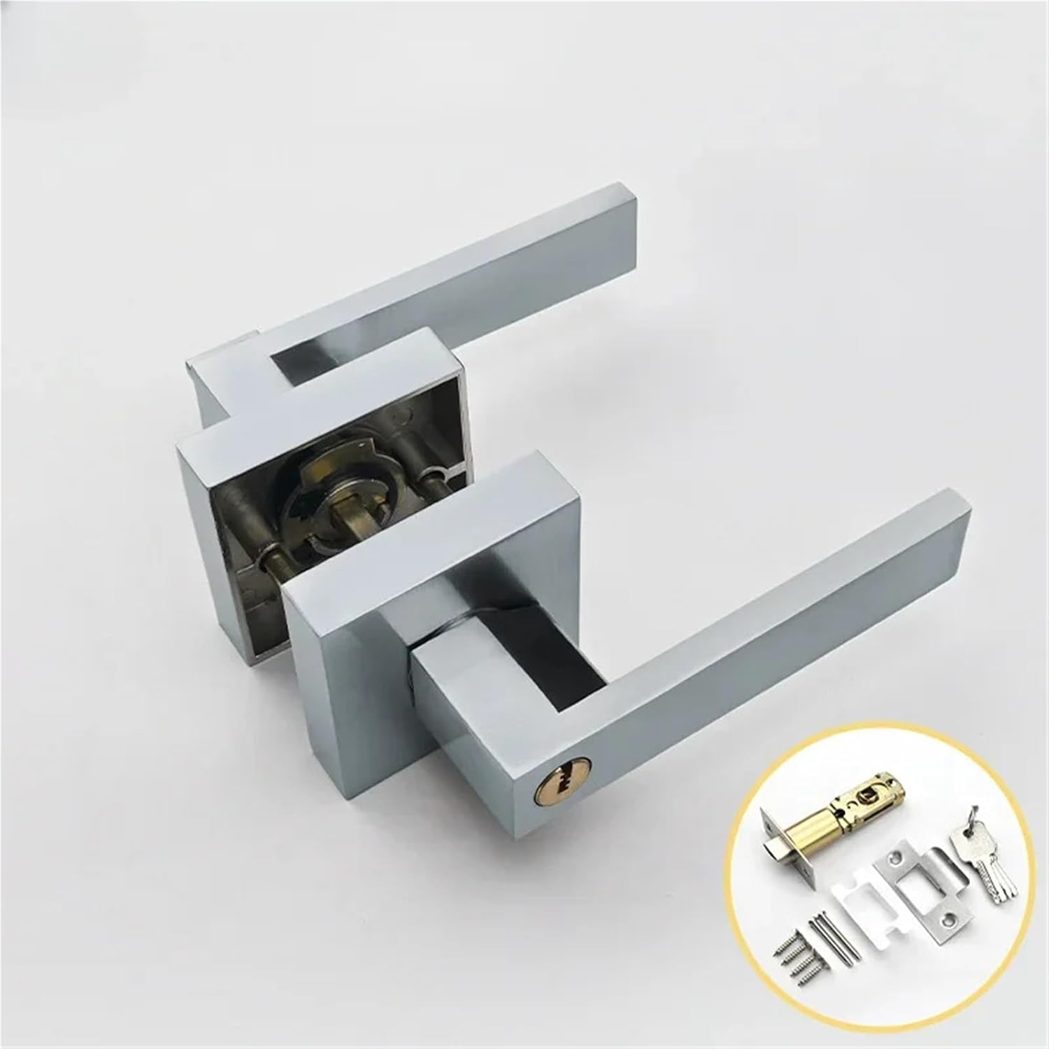 Square Door Handle Lock Interior Bedroom Room Bathroom Hardware Accessories 1Pcs(1)