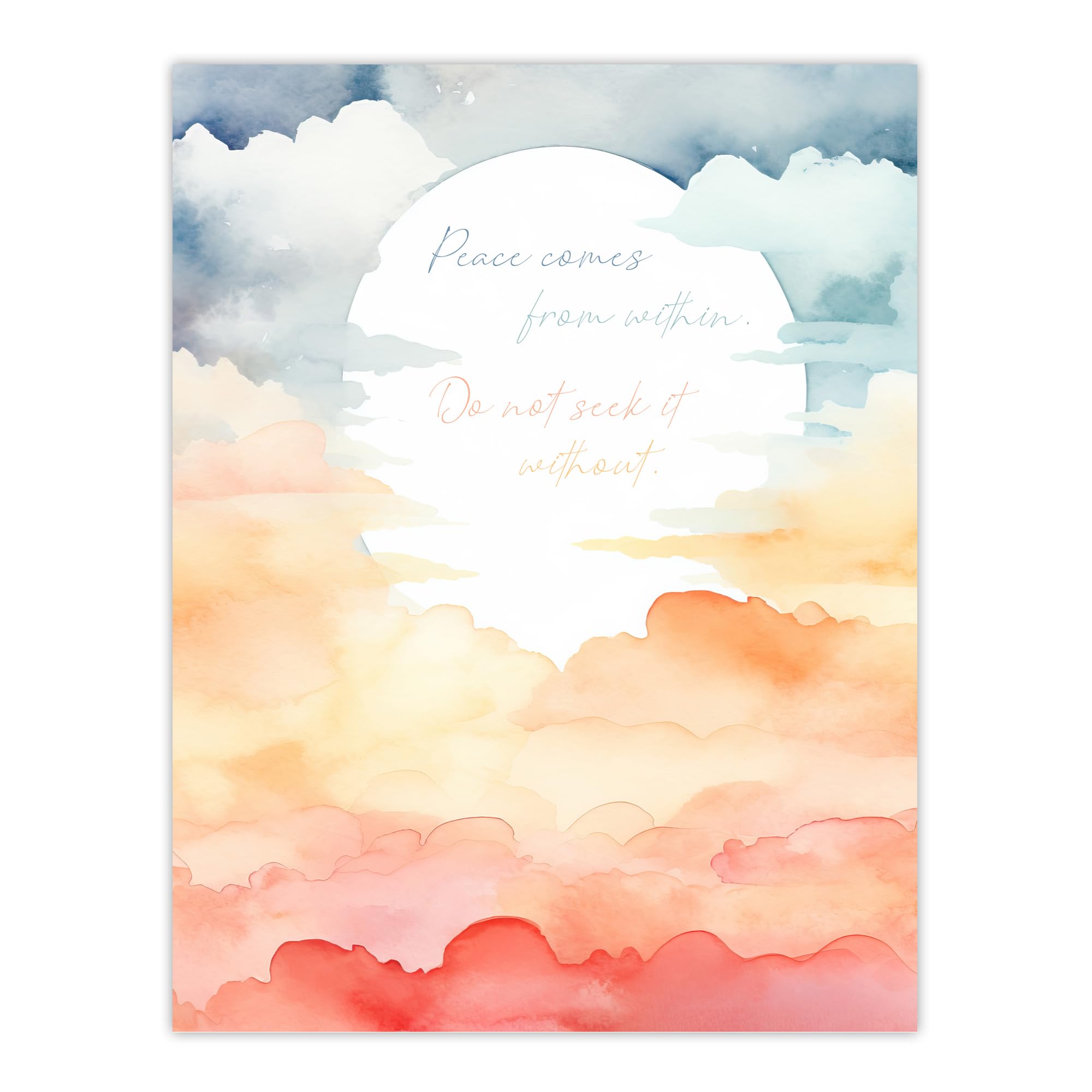 Artery8 Peace Comes From Within Buddhist Mindfulness Quote Watercolour Sun Through Clouds Buddha Meditation Enlightenment Vihara Extra Large XL Wall Art Poster Print