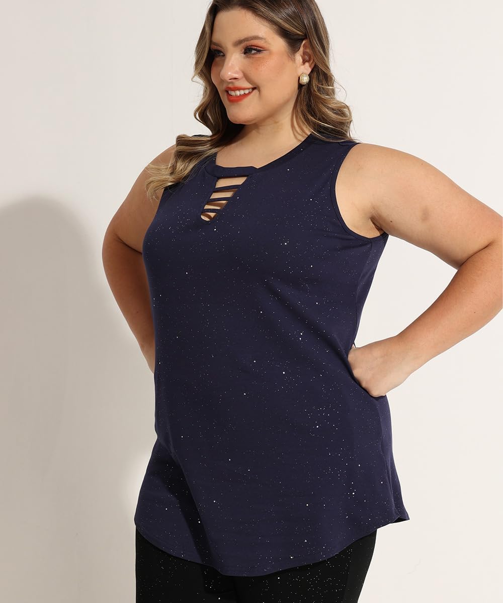 CARCOS Plus Size Tank Tops for Women Summer Pullover Color Block Sleeveless T Shirt Neck Basic Shirt XL-5XL - Image 3