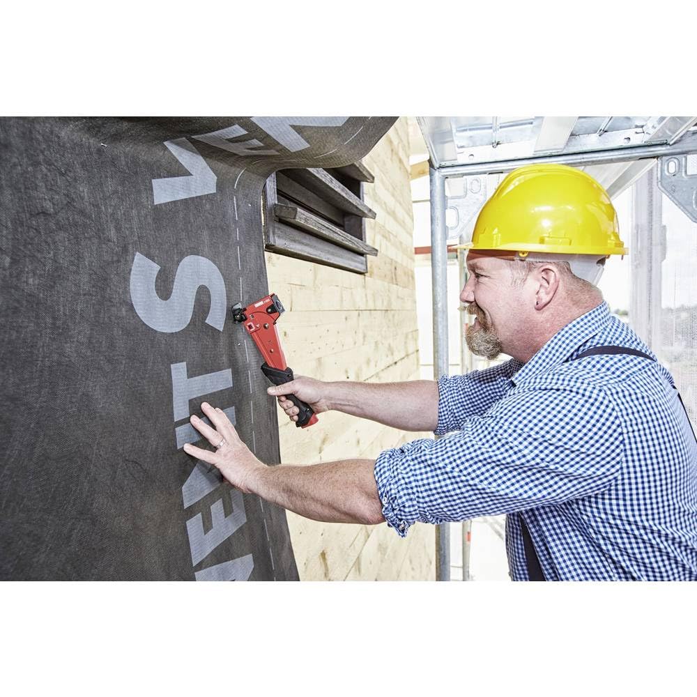 Novus J-055 - Graffettatrice professionale per martello, ricarica rapida, protezione superficiale, max 175 graffette, 6-14 mm, colore: Rosso