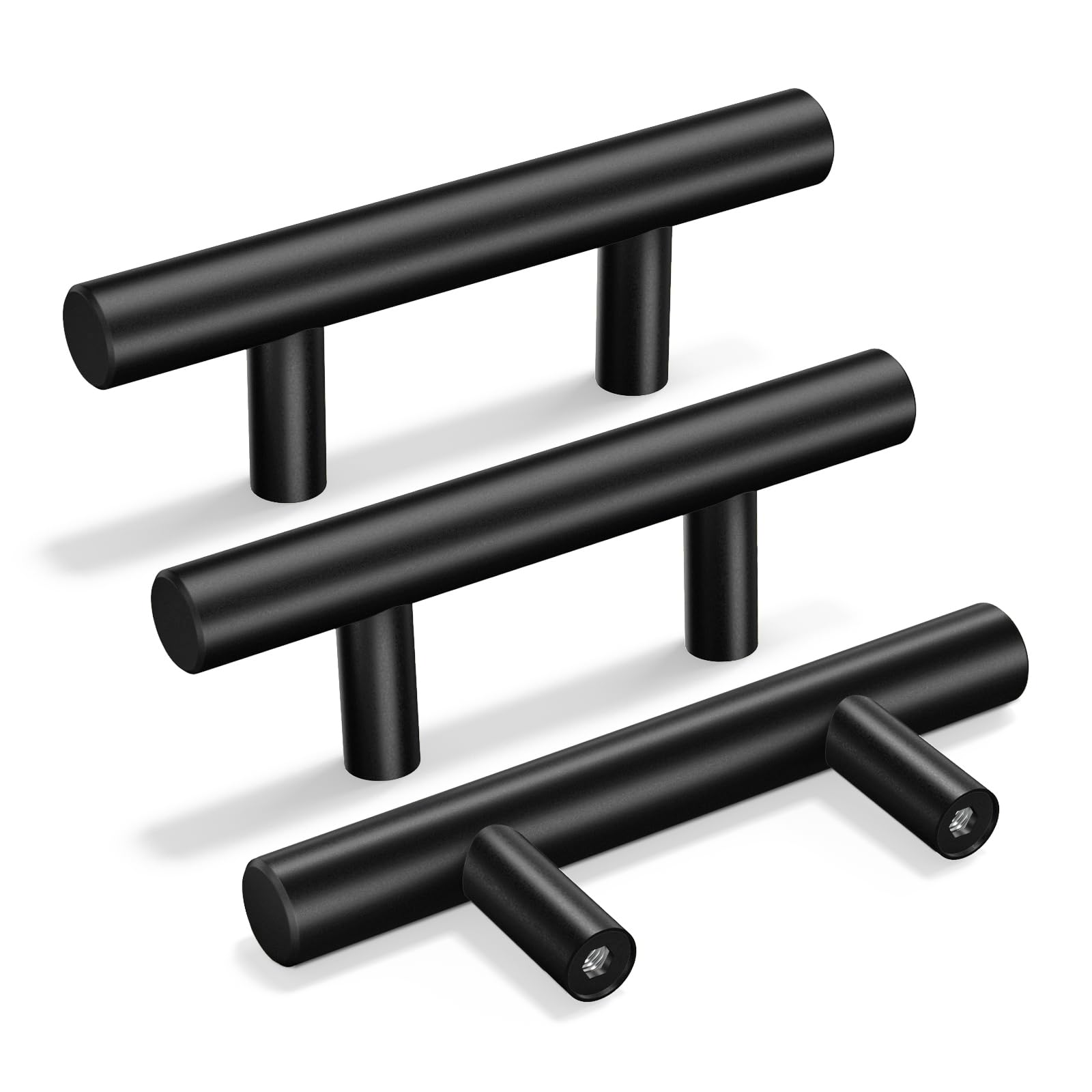 Goldenwarm 16 Pack Black Kitchen Cupboard Handles 64mm(2-1/2inch) Hole Centers, Black Drawer Handles Stainless Steel T-Bar Drawer Pulls