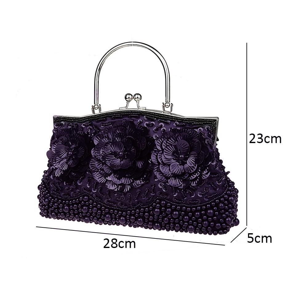 Borsa da donna in stile vintage, con perline floreali, per feste, da sera