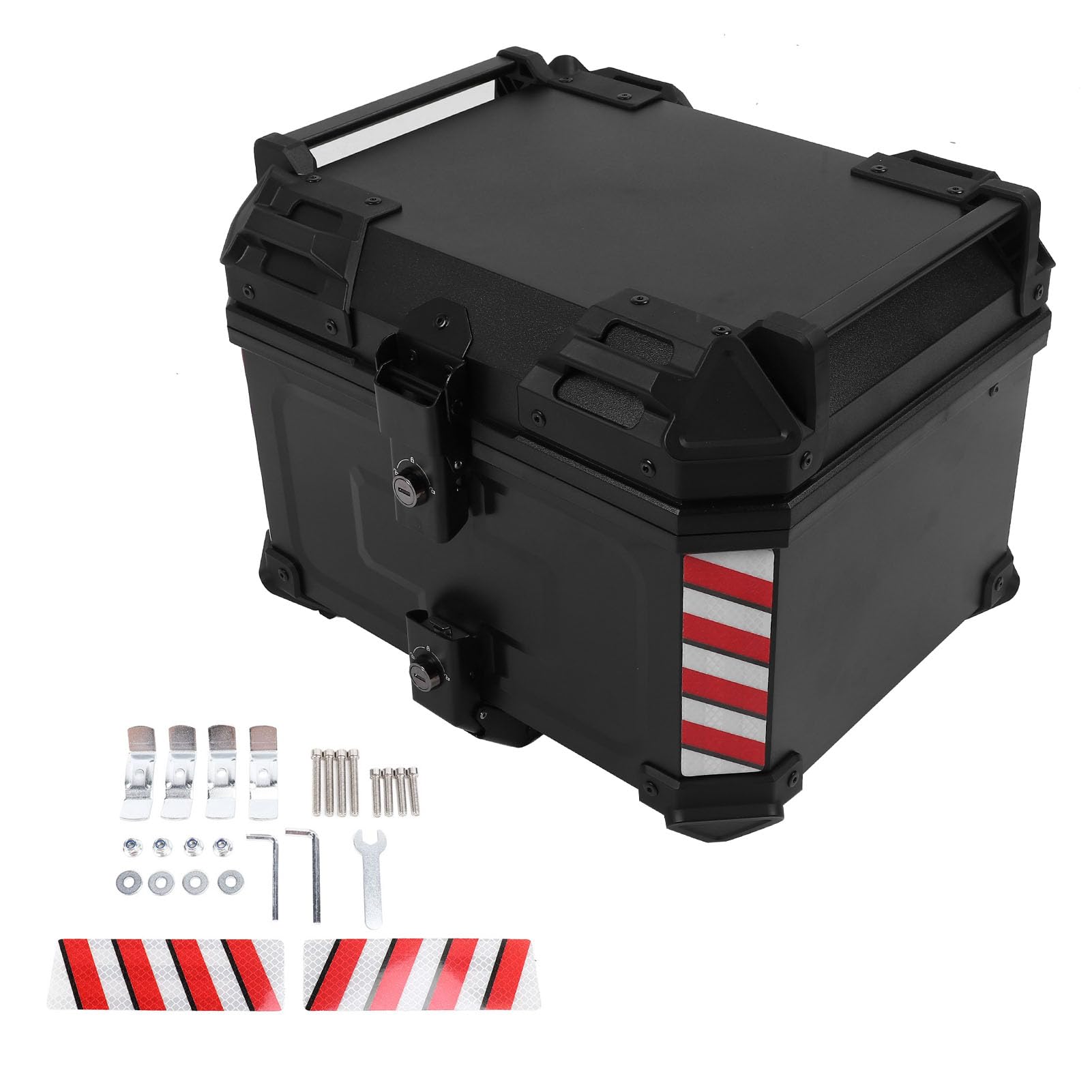 Baúl para Motocicleta, ABS, Estuche Trasero para Motocicleta, 45 L, Impermeable, Almacenamiento con Bloqueo de Liberación Rápida con Pegatinas Reflectantes y Revestimiento Extraíble para