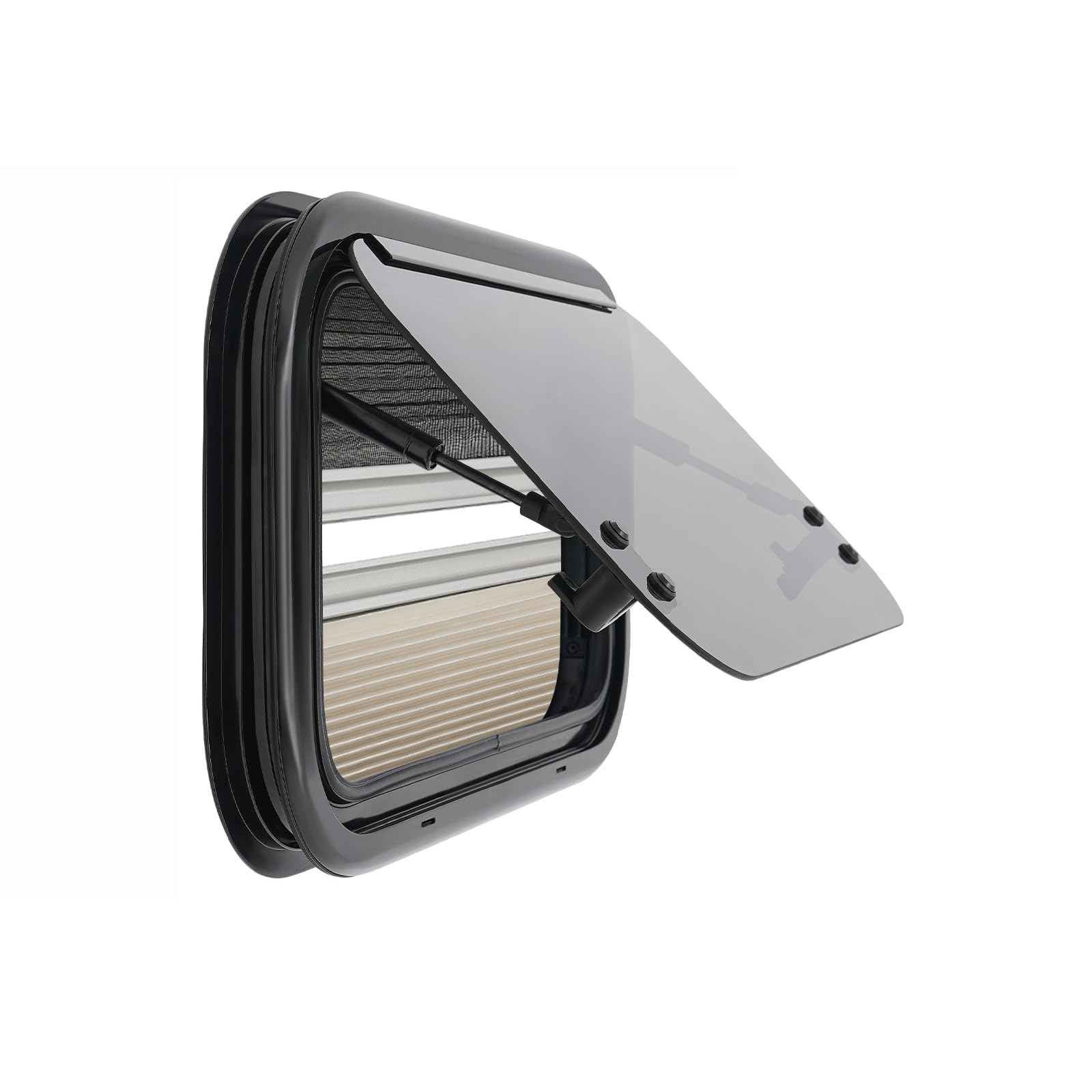 Ventana lateral de caravana negra, ventana para autocaravana con pantalla y parasol solar, transmitancia luminosa del 18%, ángulo de apertura de 0-85°, para autocaravanas, caravanas, autocaravanas
