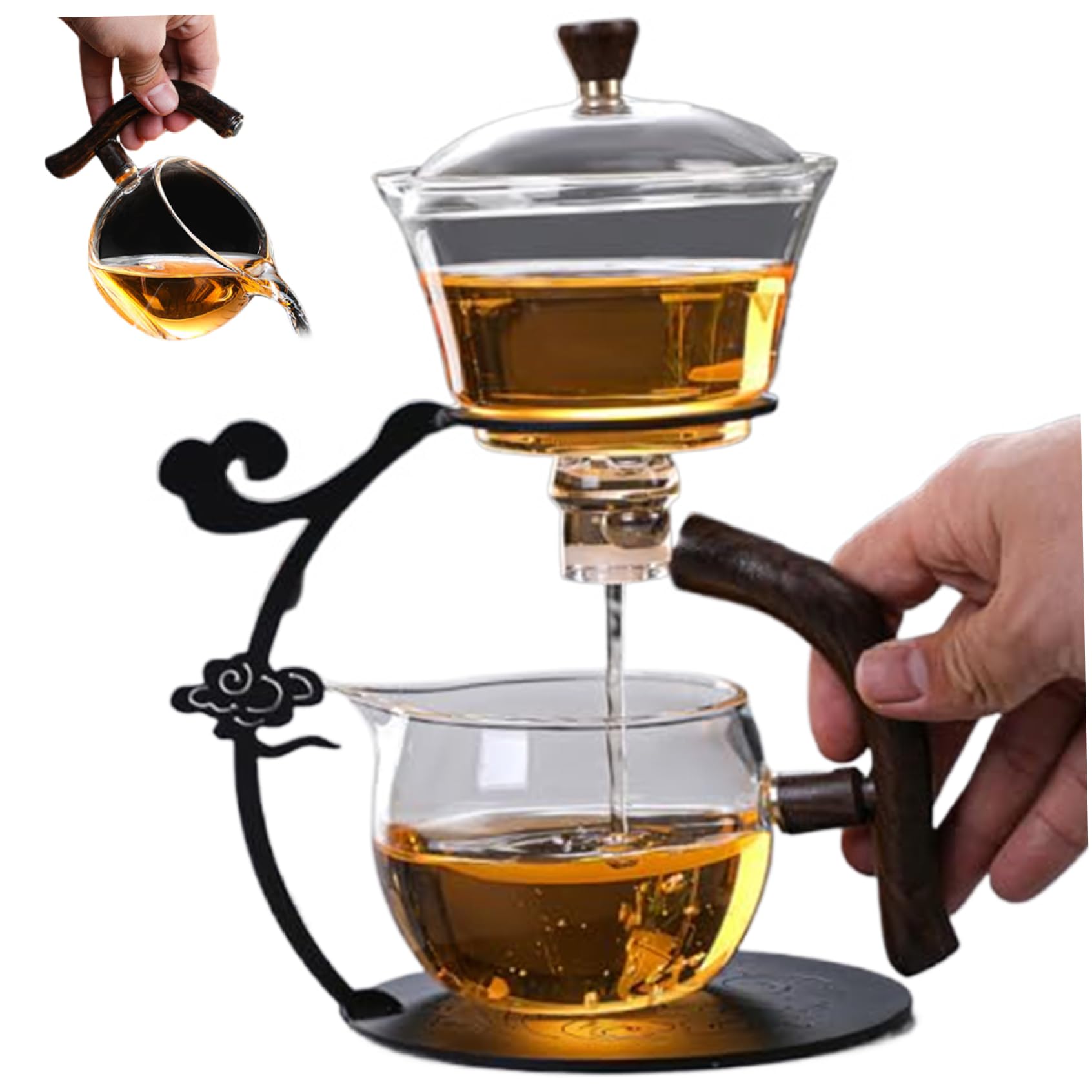 Tetera de vidrio semi automático, tetera magnética resistente al calor con filtro de acero inoxidable y mango anti-escaladrado, juego de té semiautomático de Kungfu.