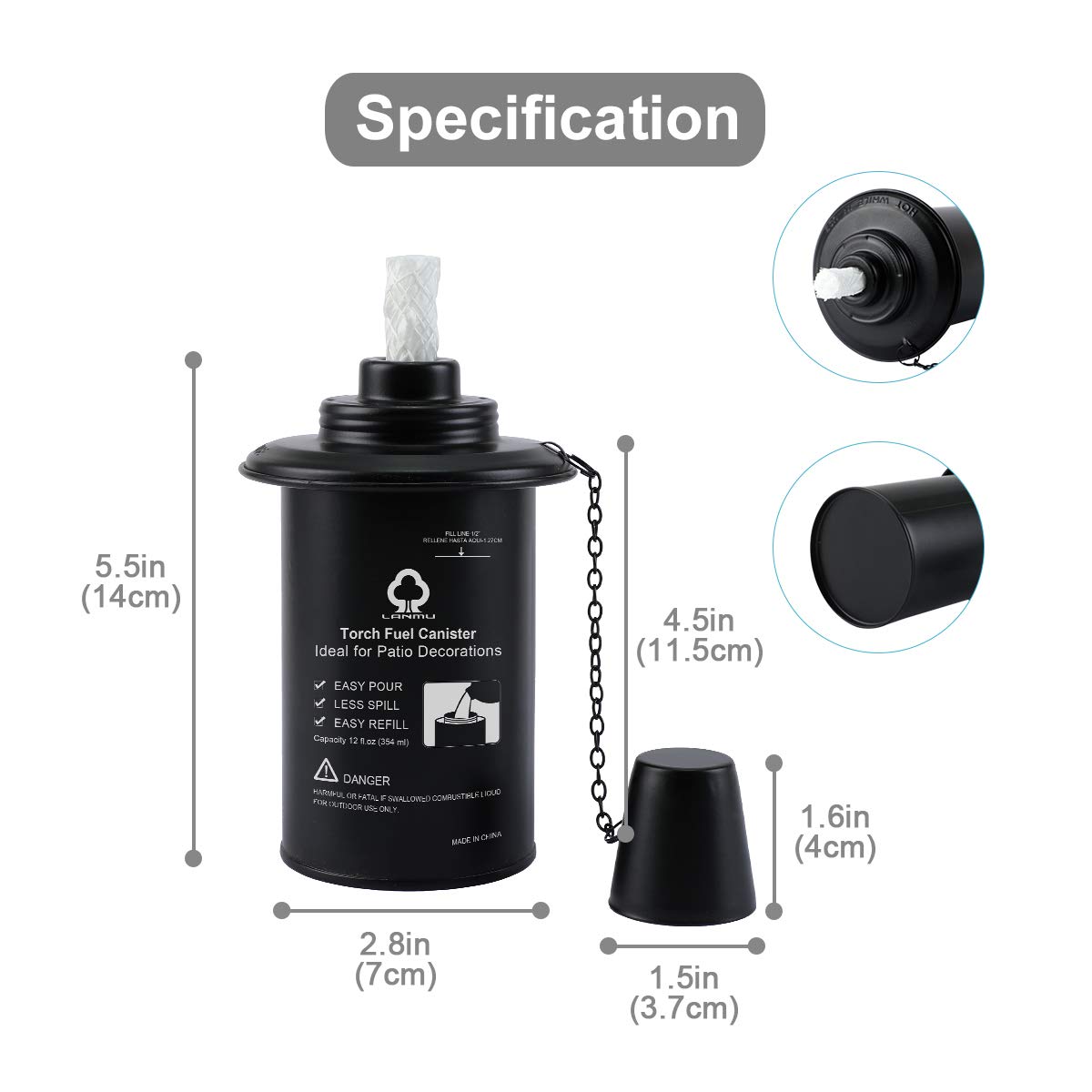 LANMU Torch Canisters 12oz, Replacement Bamboo Torch Refill Canister