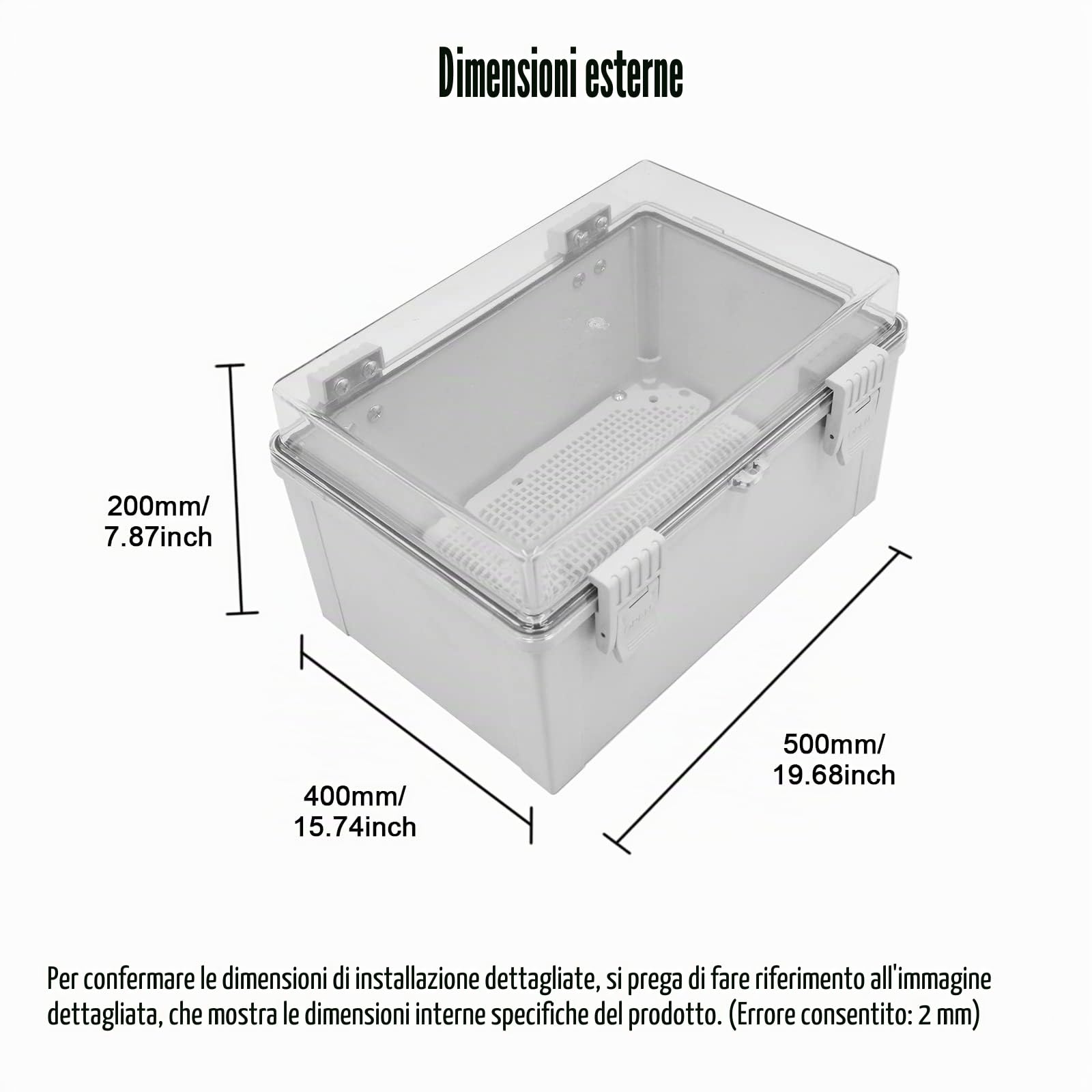 Armadio Elettrico Da Esterno, Scatole Elettriche Da Esterno Stagne, IP65 Scatola Elettrica Da Parete Con Coperchio Trasparente, Alloggiamento in plastica ABS con serratura, 500x400x200MM