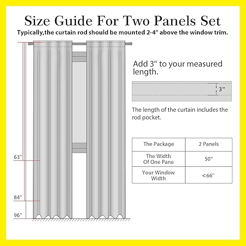 Miniatura 8 de 100% Blackout Shield Juego de 2 paneles de cortinas opacas de lino de 63 pulgadas de largo, cortinas opacas para dormitorio, aislamiento térmico y