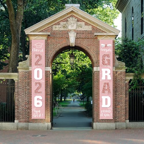 Image of Graduation Decorations 2026 Banner Porch Sign Rose Gold for Class of 2026 Graduates