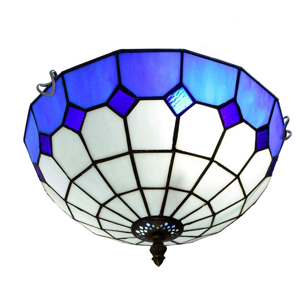LYMSXAZOU Ceiling, Lamps and Lanterns 12" Stained galss Ceiling Lamp Mediterranean Blue Plaid Glass Light Fitting for Bedroom Restaurant Café