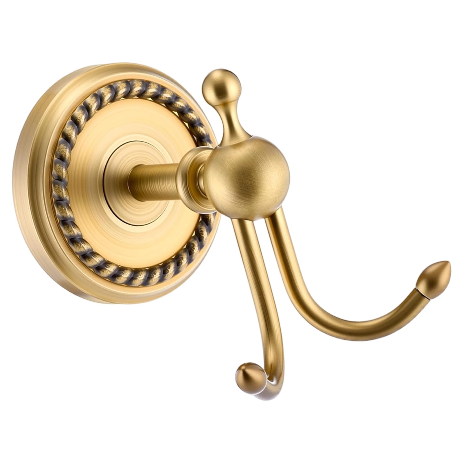 Limtula Antique Wall Hook Gold Tone Double Robe Hook with Round Decorative Base Wall Mounted Towel and Coat Hanger for Bathroom Entryway Kitchen Closet Towel Fasterns