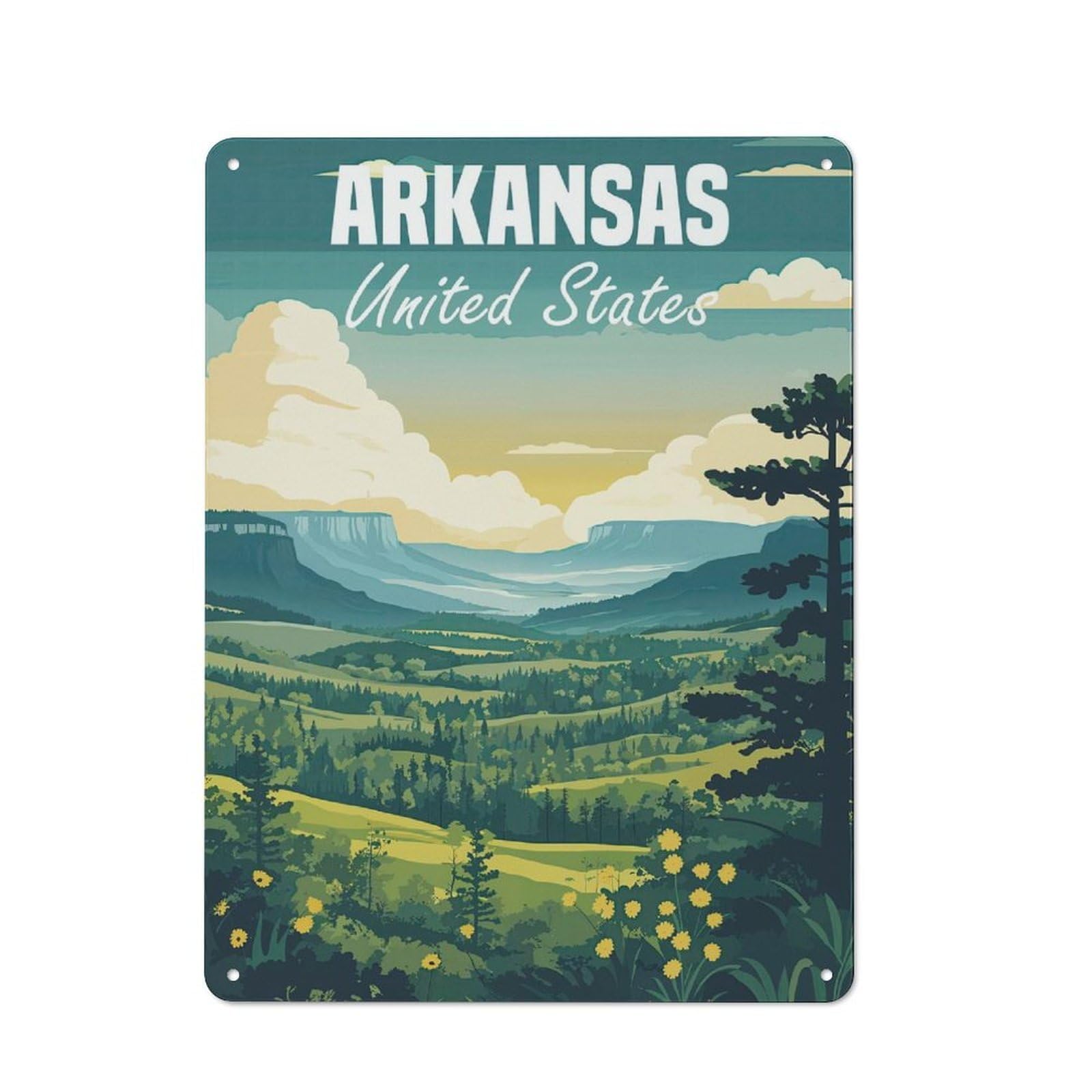 Arkansas Landscape Country Style Metal Wall Decor 40x30cm, Decorative Metal Sign for Kitchen, Cafe, Pantry Or Dining Room