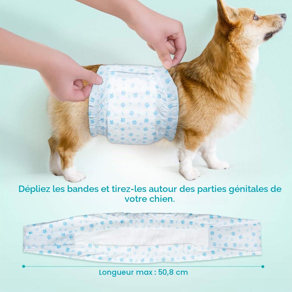 Couches pour Chien Mâle Taille S - 52 Bandes Abdominales Jetables, Ultra Absorbantes Incontinence, Apprentissage Propreté, Voyages