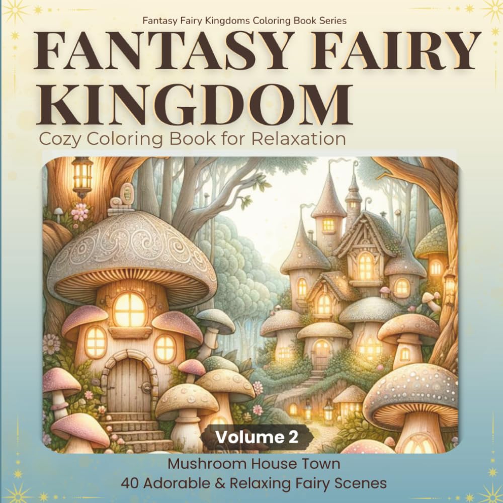 Fantasy Fairy Kingdoms Coloring Book: Mushroom House Town: 40 Cozy & Whimsical Coloring Pages for Relaxation and Stress Relief