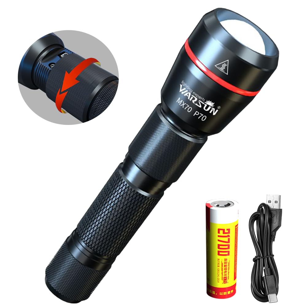 WARSUN MX70 Powerful LED Tactical Flashlight, 2000 Lumens, Stepless Zoom, Five Modes, Emergency Power Bank, Storm-Grade Waterproof. Perfect for Exploration and Hiking. (B0D549VRJP) Amazon Price History, Amazon Price Tracker