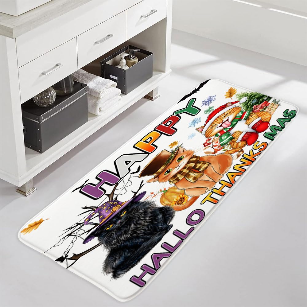 Amazon.com: Funny Cat Bath Mat Happy Hallothanksmas Witch Fall