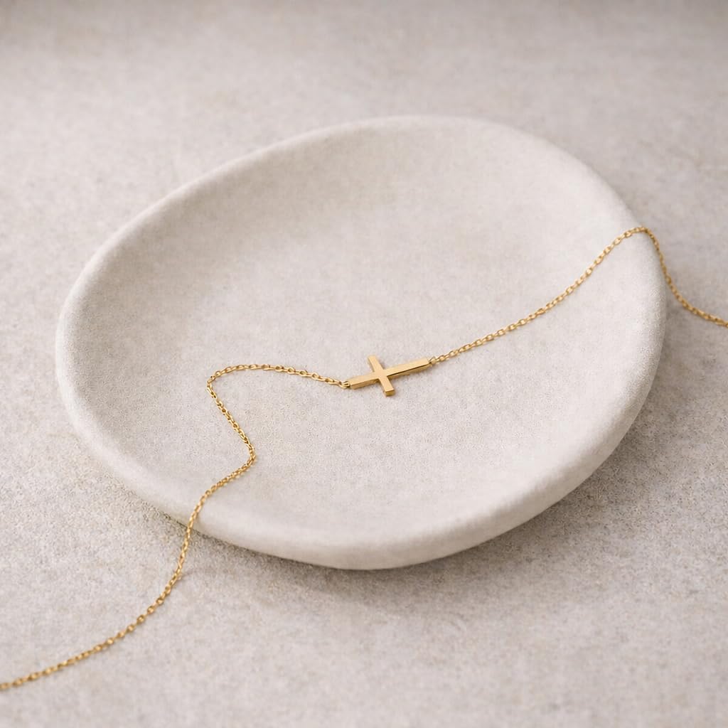 18K Gold Plated Sideways Cross Necklace for Women, Dainty Minimalist Pendant, Stainless Steel, Adjustable Layering Chain, Simple Christian Jewelry Gift, Waterproof - Image 3