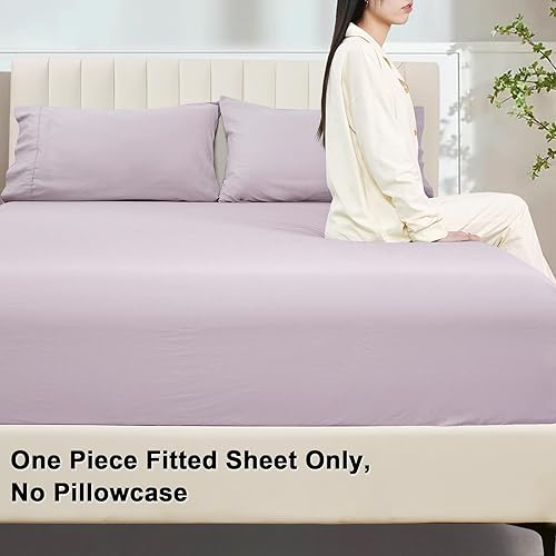 Miniatura 9 de PHF Sábana bajera ajustable de 100 % algodón lavado, tamaño Queen, acogedora sábana inferior suave como lino solo con bolsillos elásticos profundos,