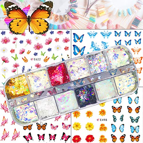Nail Art Stickers Butterfly Nail Glitter 12 Colors Nail Sequins Manicure Paillettes Glitters for Nail Art