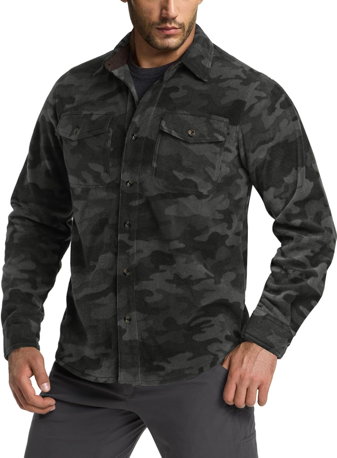 CQR Men's Long Sleeve Heavyweight Fleece Shirts, Plaid Button Up Shirt, Warm Outdoor Casual Shirt with Pockets - Image 2