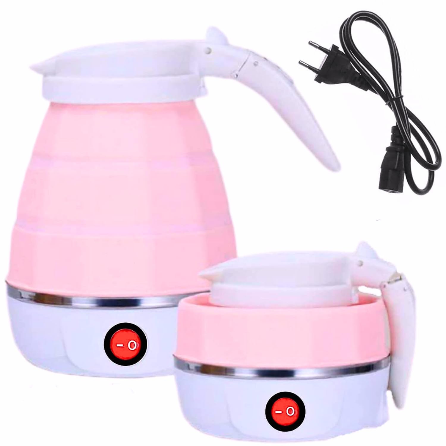 Travel Folding Electric Kettle, Fast Boiling, Beautiful Design Collapsible, Portable, 600Ml Boil Dry Protection, 100-240V Food Grade Silicone Foldable Kettle (Blue/White/Pink/Green) - 600 Watt-image-23