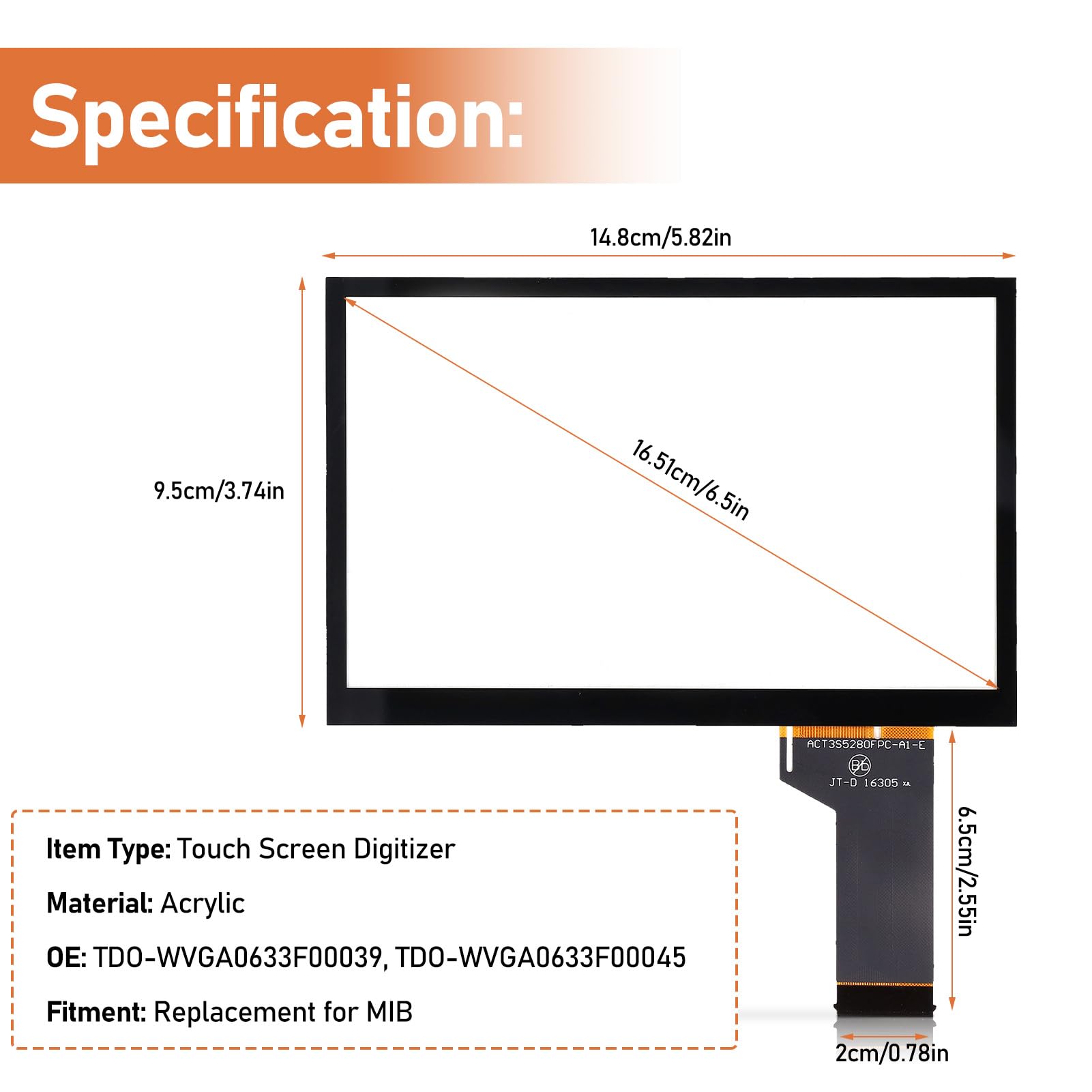 Samochodowe Szkło z Ekranem Dotykowym, Samochodowy Ekran Dotykowy LCD Digitizer TDO‑WVGA0633F00039 CD DVD z Ekranem Dotykowym Zamiennik dla MIB