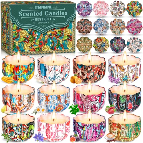 ITMNMNL Candela Profumata 12Pcs Set Candele Profumate, Candele Natalizie, per Compleanno Decorazioni Madre Natalizie